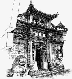 手绘老北京建筑素材