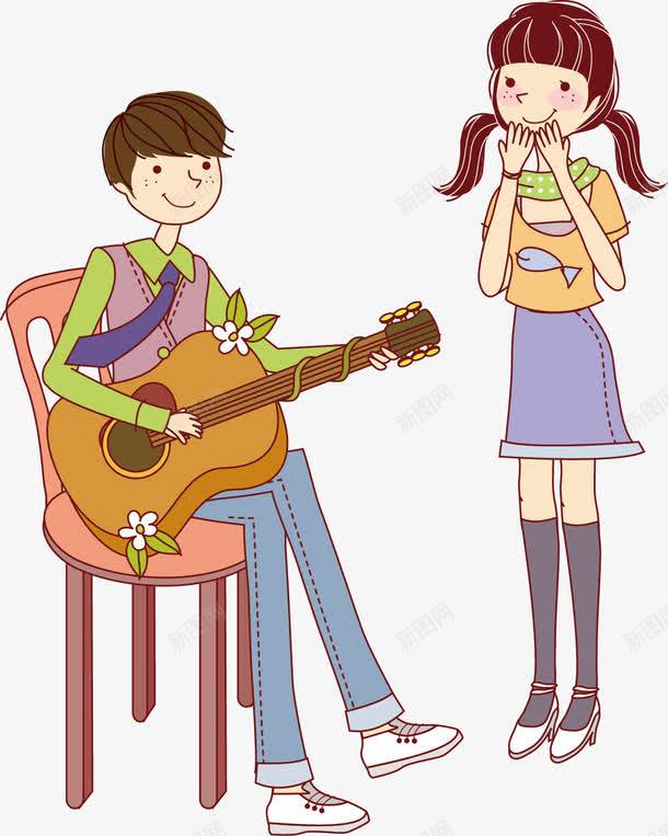 男孩弹吉它png免抠素材_新图网 https://ixintu.com 女孩 弹吉它 男孩