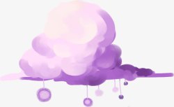 紫色手绘人物云朵素材