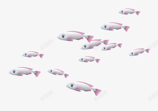 粉色白色相间的小鱼群png免抠素材_新图网 https://ixintu.com 一群 小鱼 粉色白色