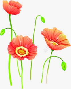 红色卡通创意花朵植物素材