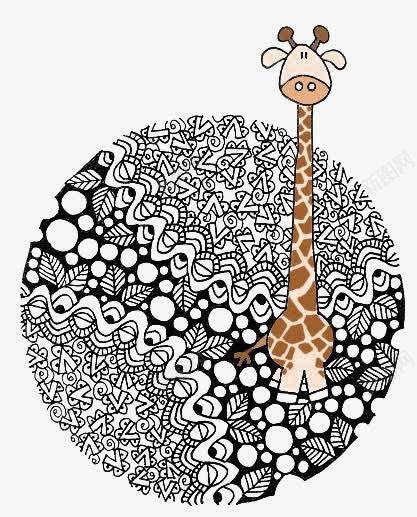 长颈鹿图标png_新图网 https://ixintu.com 动物 卡通长颈鹿 圆形花纹LOGO 手绘长颈鹿
