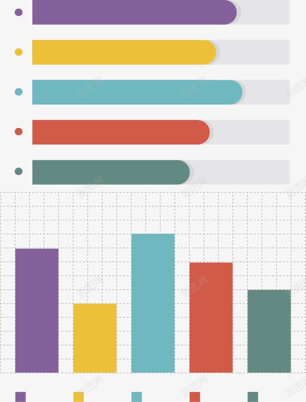 无色分类数据图表png免抠素材_新图网 https://ixintu.com 扁平化 数据图表 条形图 柱形图 矢量图表