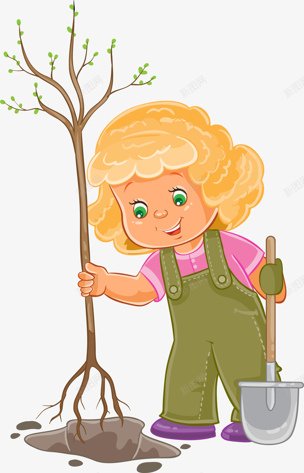 卡通植树女孩png免抠素材_新图网 https://ixintu.com 卡通女孩 可爱女孩 树木 植树 种树 种树场景 装饰图案