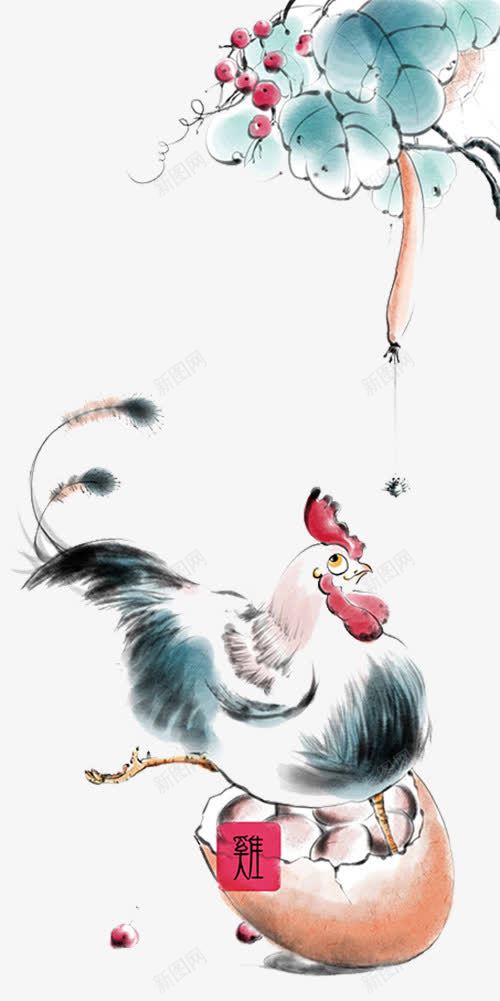 十二生肖之鸡png免抠素材_新图网 https://ixintu.com 十二生肖 叶子 国画 水墨鸡 红果子 鸡