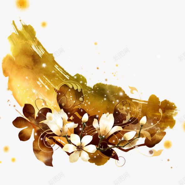 金色花卉png免抠素材_新图网 https://ixintu.com 金色花卉花卉装饰自然背景水彩花卉