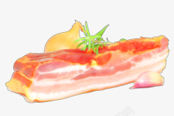 腊肉香料手绘猪肉及蒜高清图片