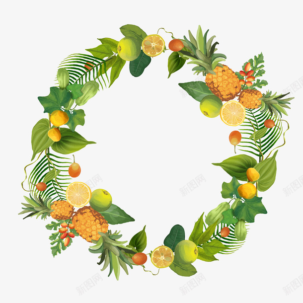 水果和叶子png免抠素材_新图网 https://ixintu.com 叶子 植物 水果 矢量装饰 菠萝 装饰