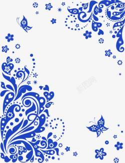 蓝色复古花纹底纹素材