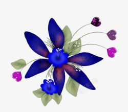 蓝色手绘装饰花朵素材