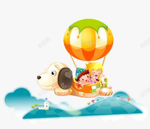 卡通儿童热气球png免抠素材_新图网 https://ixintu.com 儿童 卡通 热气球