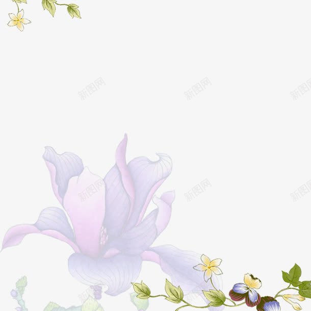 紫色的花png免抠素材_新图网 https://ixintu.com 手绘植物 手绘花 紫色 绿色 花