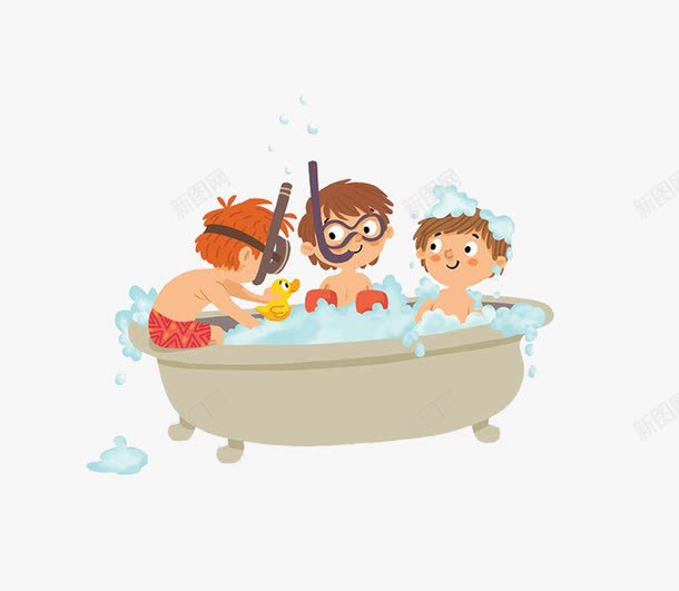 卡通小男孩洗澡png免抠素材_新图网 https://ixintu.com 人物洗澡 健康广告 卡通小男孩洗澡 可爱人物 围观卡通