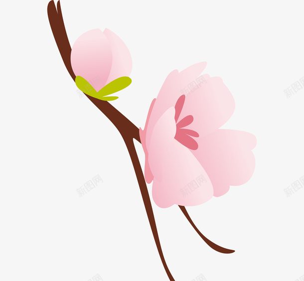卡通手绘美丽的桃花png免抠素材_新图网 https://ixintu.com 创意 动漫动画 卡通手绘 粉色的桃花 绿叶 美丽的桃花