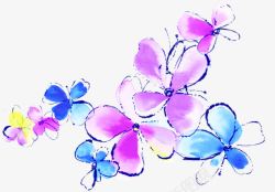 手绘水彩鸟手绘蓝粉色水彩小花装饰高清图片