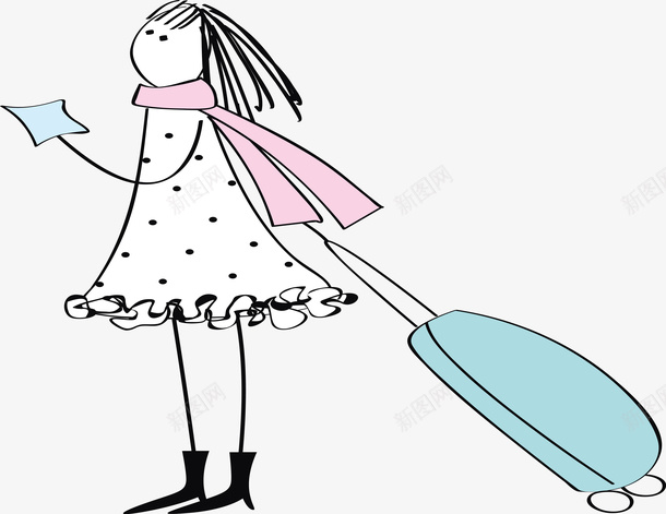 一位拖着行李的女孩png免抠素材_新图网 https://ixintu.com 人物 卡通人物 卡通女孩 女孩 彩绘 手绘 手绘女孩 矢量女孩 简笔画女孩