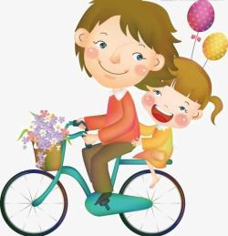 父女骑自行车卡通相亲相爱两父女高清图片