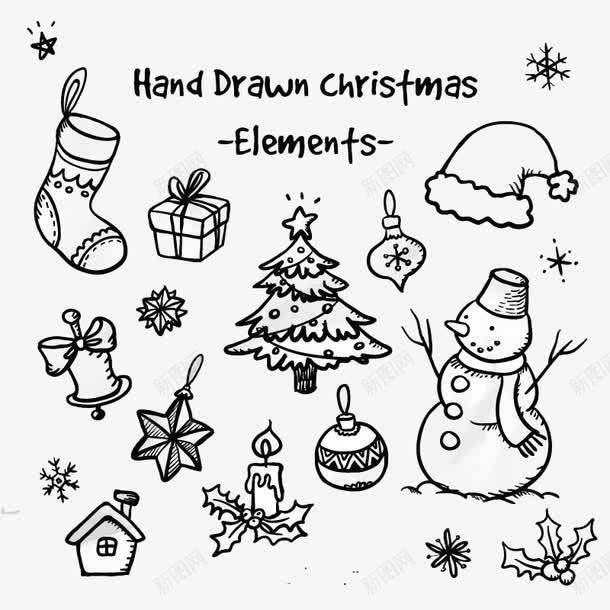 手绘线框圣诞png免抠素材_新图网 https://ixintu.com 圣诞素材 手绘 手绘圣诞素材 手绘线框圣诞素材 线框