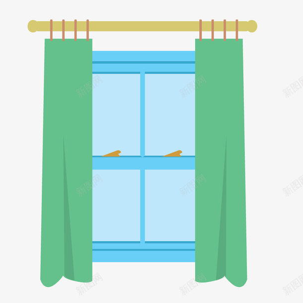 绿色的窗帘png免抠素材_新图网 https://ixintu.com 卡通窗帘 手绘窗帘 窗帘 窗帘装饰 绿色窗帘 蓝色玻璃