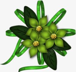 绿色丝带花朵装饰素材