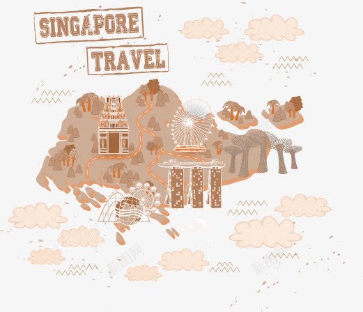 新加坡游乐园景点分布矢量图eps免抠素材_新图网 https://ixintu.com 新加坡 旅游 装饰 矢量图