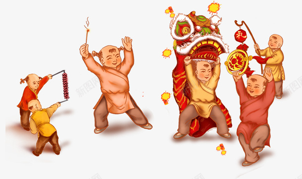 中国传统节日卡通人物png免抠素材_新图网 https://ixintu.com 中国 人物 传统节日 卡通 卡通舞狮 小朋友 手绘 舞狮