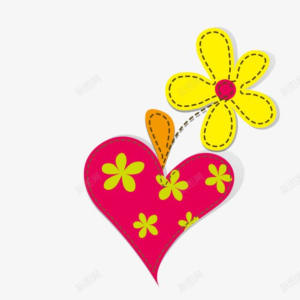 心形气球上的黄色花朵png免抠素材_新图网 https://ixintu.com 心形 气球 花朵