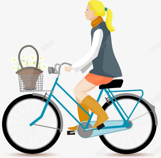 手绘扁平化骑单车的女孩png免抠素材_新图网 https://ixintu.com 休闲 扁平化 手绘 骑单车的女孩