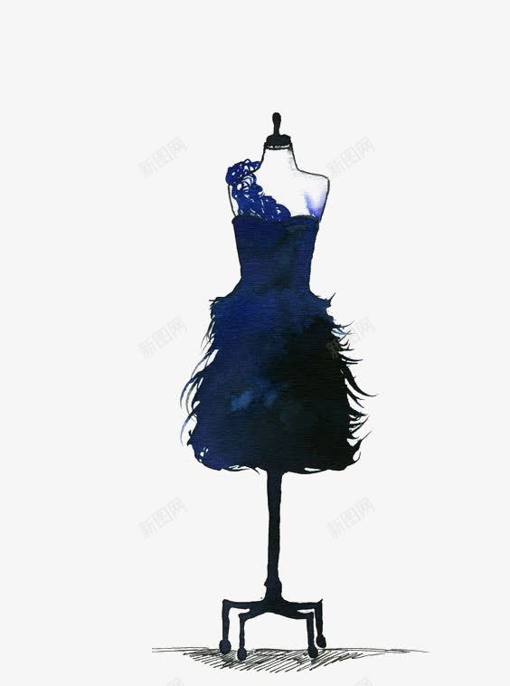 蓝色礼服png免抠素材_新图网 https://ixintu.com 人台 卡通 手绘 插画 时尚 礼服 裙子