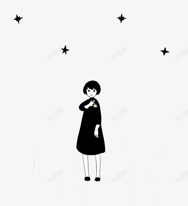 黑裙小女孩与黑色星星png免抠素材_新图网 https://ixintu.com 女孩 星星 黑色 黑裙