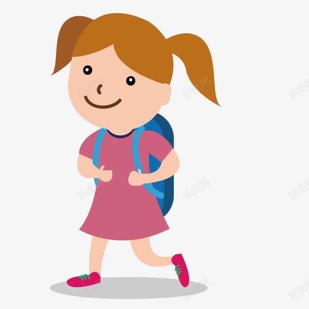 快乐上学的小女孩png免抠素材_新图网 https://ixintu.com 上学 书包 儿童 女孩 辫子