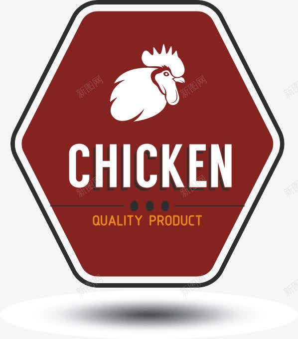 红色鸡头标签png免抠素材_新图网 https://ixintu.com 六边形 白色艺术字 英文 鸡肉