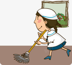 卡通插图做家务擦地板的女孩素材