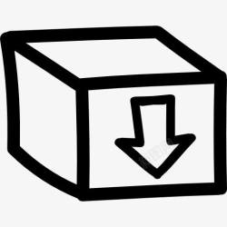 设计类盒与一个箭头标志指向下的手绘符号图标高清图片