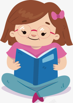 看书读书的小女孩插画矢量图素材