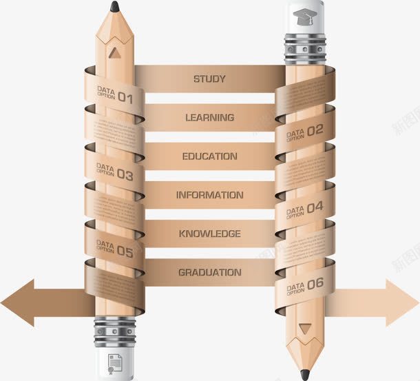 箭头和铅笔图表png免抠素材_新图网 https://ixintu.com 卡通箭头 商务箭头 数字 箭头 铅笔 铅笔图表