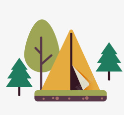 扁平化的帐篷和树木矢量图素材