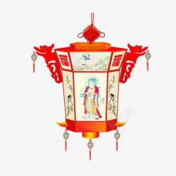 中国风红色人物灯笼素材