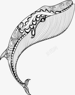 手绘抽象花纹鲸鱼矢量图素材