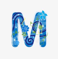 蓝色花纹字母M素材