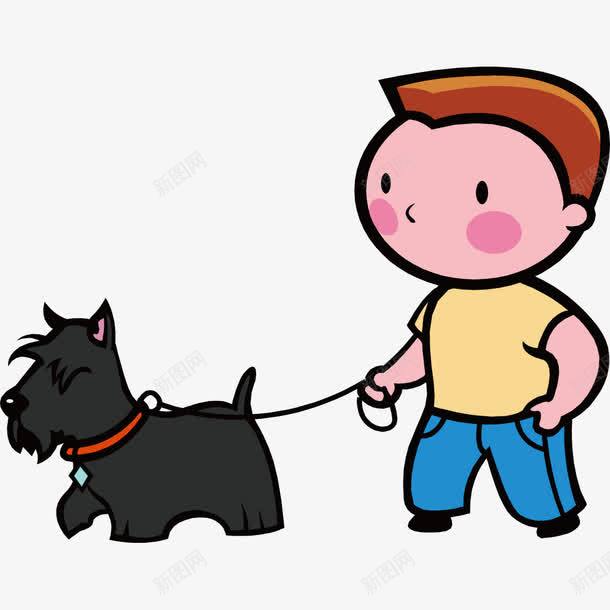 遛狗的男孩png免抠素材_新图网 https://ixintu.com 人物 卡通人物 男孩 遛狗