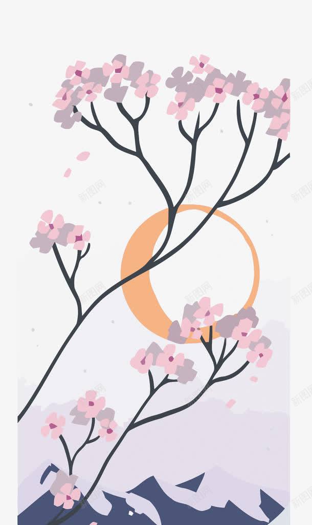 粉色花月png免抠素材_新图网 https://ixintu.com 唯美 月亮 粉色 花朵