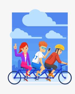 三个骑着自行车的青少年素材