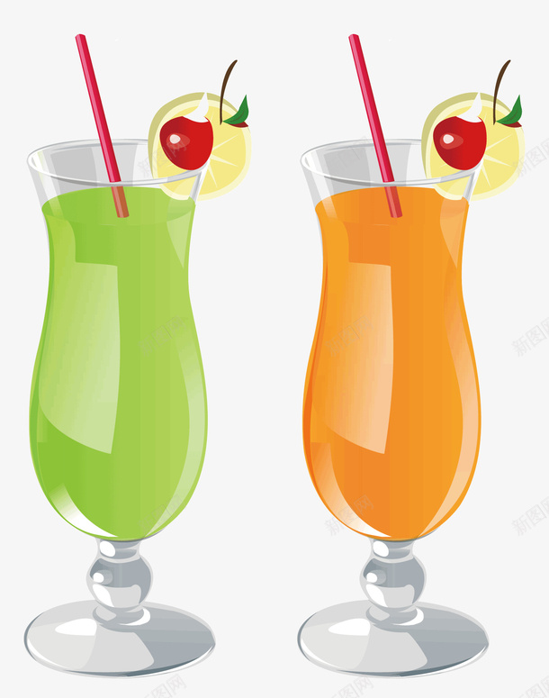 两杯饮料矢量图ai免抠素材_新图网 https://ixintu.com 两杯饮料 吸管 水果味饮料 红色的水果 食品 食物 黄色的水果 矢量图