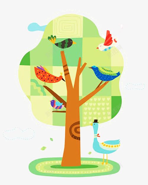 一棵大树上的树木png免抠素材_新图网 https://ixintu.com 树木 绿色 鸟 鸽子