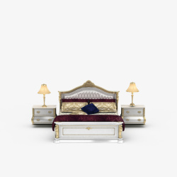 床柜白色花纹背靠欧式大床素材