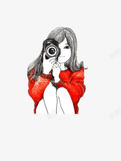 拍照女孩png免抠素材_新图网 https://ixintu.com 女孩 手绘 摄影 红色