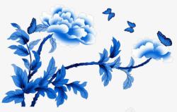 蓝色花朵树枝素材
