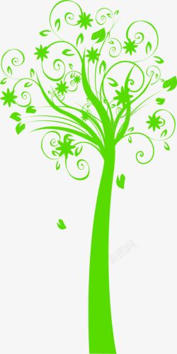 绿色卡通树藤美景手绘素材