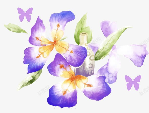 紫色花背景png免抠素材_新图网 https://ixintu.com png图片 免费png 叶子 紫色 花朵 蝴蝶